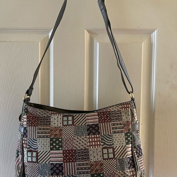 SAS multi color fabric tapestry with gray leather trim adjustable should… - Picture 10 of 14